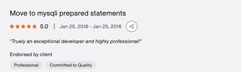 Upwork feedback: Move to mysqli prepared statements · 2016